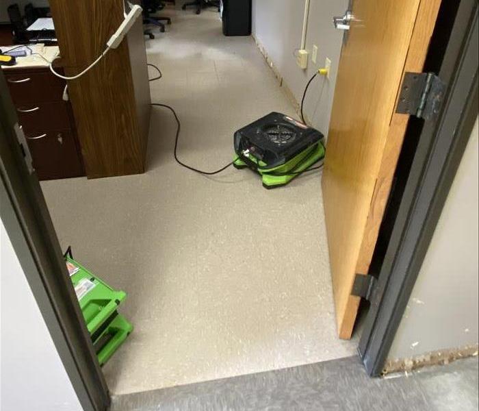 SERVPRO drying equipment being used in a commercial office building to deal with water damage