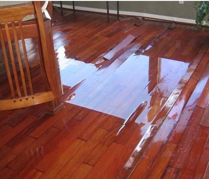 Wood floor with water pooled on top