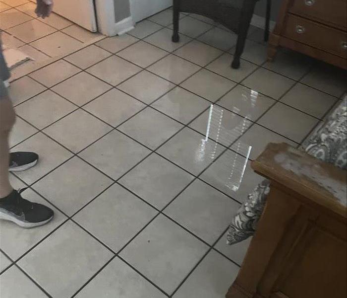 Puddled water after interior flooding 